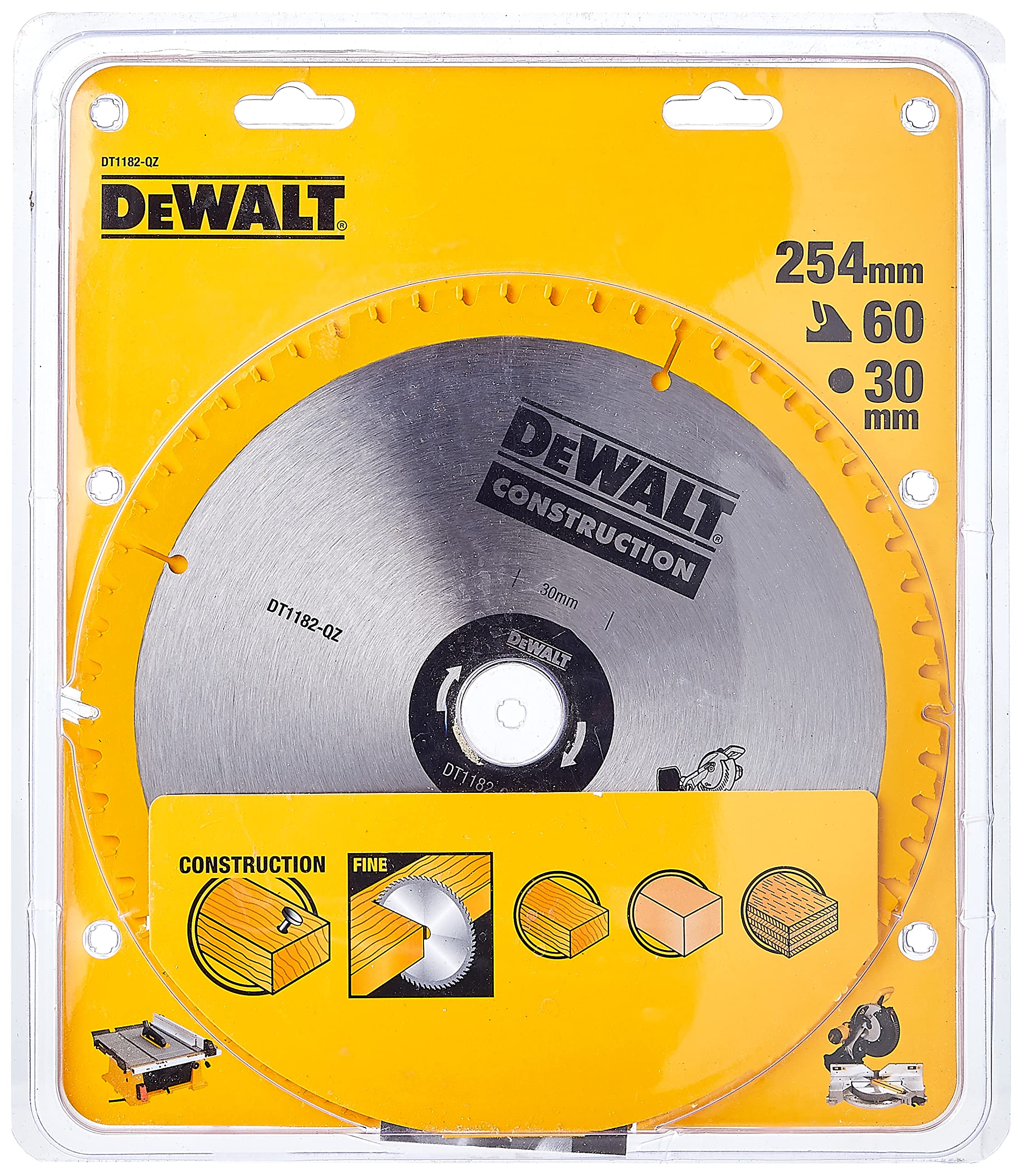 Dewalt DT1182-QZ Miter Saw Table Blade, Teeth Construction- 254 mm x 30 mm x 60 mm