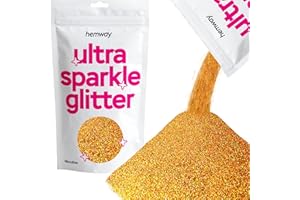 Hemway Premium Ultra Sparkle Glitter Multi Purpose Metallic Flake for Arts Crafts Nails Cosmetics Resin Festival Face Hair - Gold Holographic - Microfine (1/256" 0.004" 0.1mm) 100g / 3.5oz