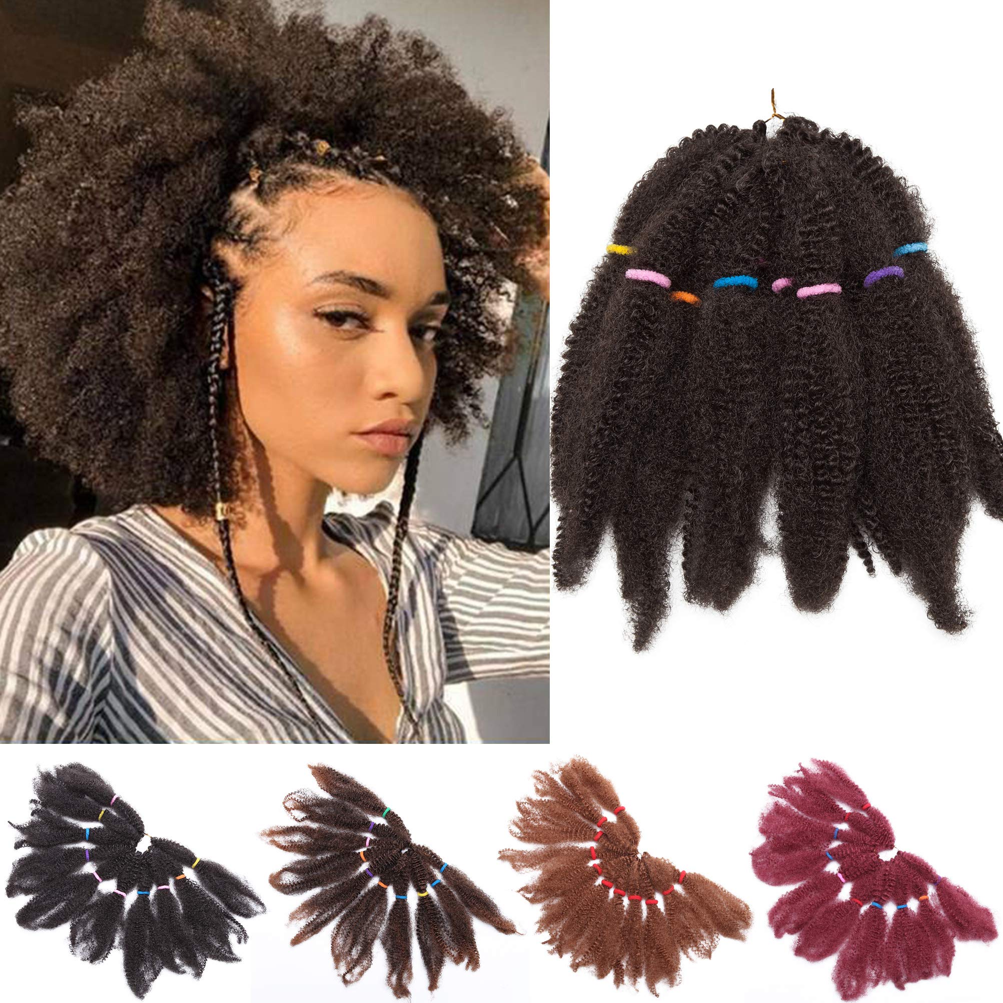 Curly Crochet Hair Bulk Braiding Hair 11 inch 6 Packs Kinky Twist Crochet Afro Kinky Twists Crochet Hair Extensions Synthetic Hair Hairpiece Medium Brown