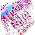 RAEEIKPHZ Unicorn Fan Makeup Brush Set,Crystal Sparkles Blue Blush Powder Fan Lip Eye Shadow Eyebrow Eye Blender Brush in Set