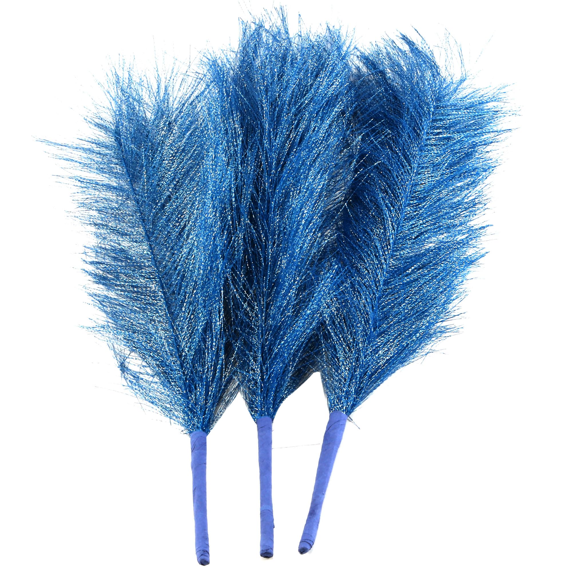 Uxcell 3Pcs Pampas Faux Grass Small 45cm/17.7" Fake Fluffy Pampas Artificial Grass 7 Branches Artificial Vase Filler for Home Office Vase Wedding Decoration Dark Blue