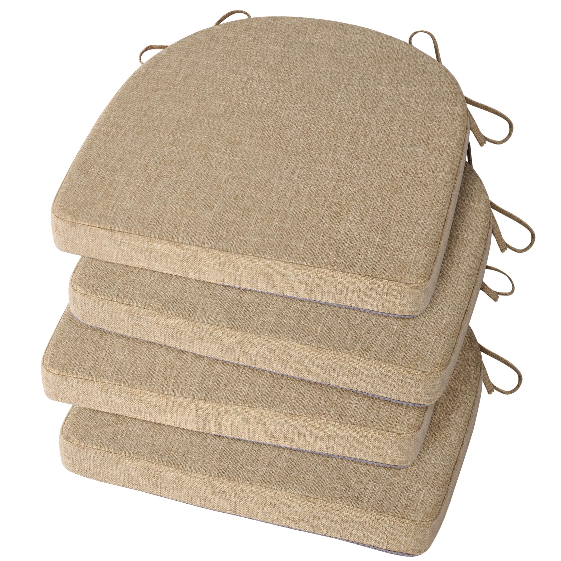 Photo 1 of FlyGulls Chair Cushions for Dining Chairs 4 Pack Textured U-Shaped Kitchen Chair Cushions with Ties and Non-Slip Backing Indoor Chair Pads with Removable Cover (17"x17" Beige)