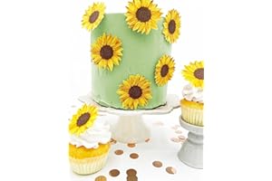 SUGAR ROBOT INC. Sugar Robot - Edible Sunflowers for cake decorating - Large Size - Edible flowers cake decorations - Premium Crafted - Made in the USA Cake -Set of 12 (Sunflowers)