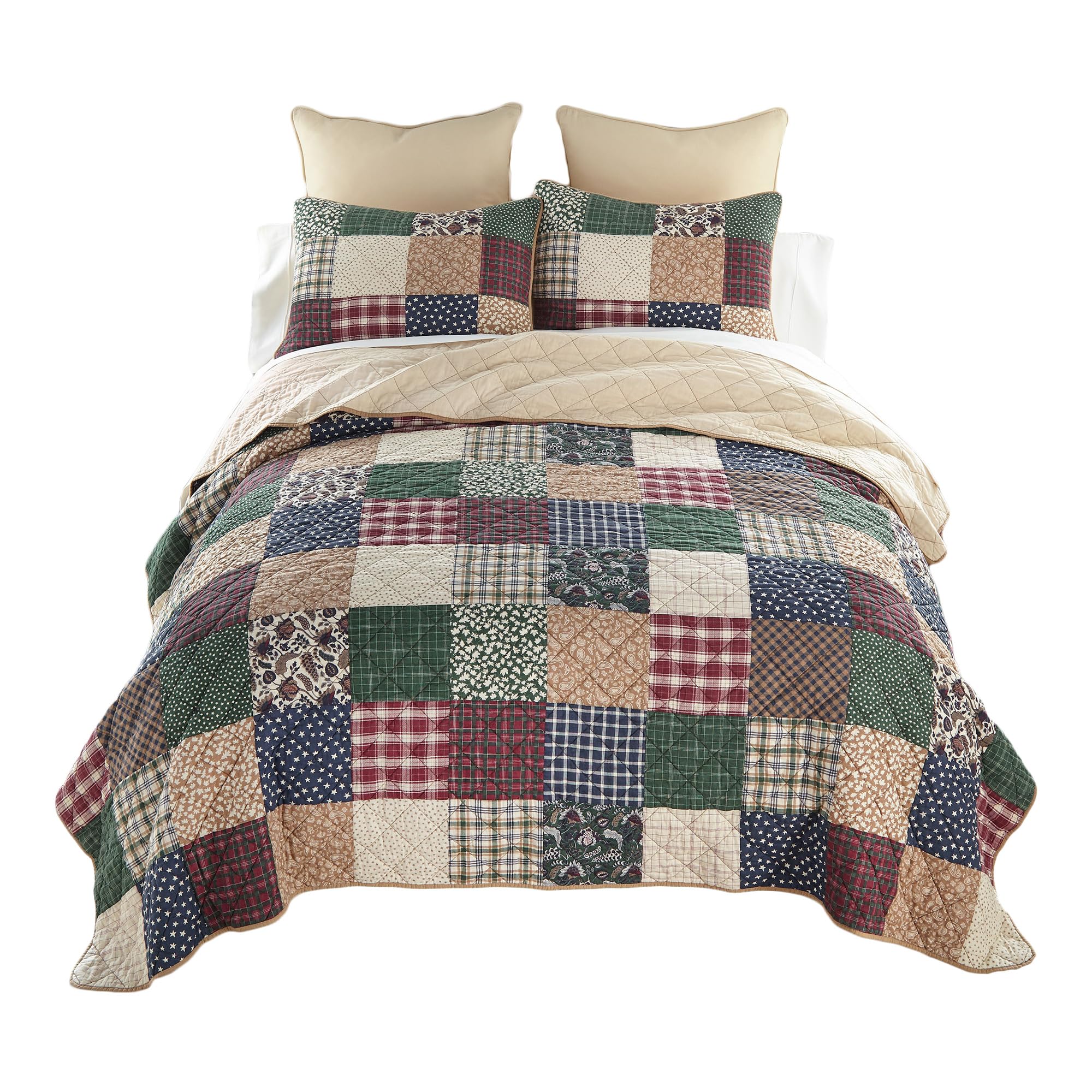 Photo 1 of Donna Sharp Rustic Paisley Pieced Patchwork Cotton Quilted Bedding Set - 3-Piece Queen Size Quilt Set - Includes 1 Quilt and 2 Pillow Shams - Machine Washable - Perfect for Rustic Decor