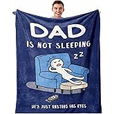 Pezolen Dad Birthday Gift Blanket 50"x60", Funny Gifts for Dad/Husband from Daughter/Son, Birthday Throw for Father, Daddy is Not Sleeping He's Just Resting His Eyes Blue Napping Blanket