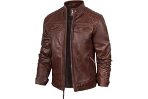fjackets Real Lambskin Mens Leather Jackets - Quilted Cafe Racer Zip Up Moto Style Leather Jacket Men