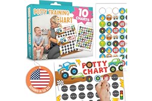 Hadley Designs Potty Training Chart for Toddlers Boys -10 Sticker Potty Chart for Toddlers Boys, 8.5x11" Potty Training Sticker Charts for Toilet Success, Monster Truck Toddler Reward Chart for Kids
