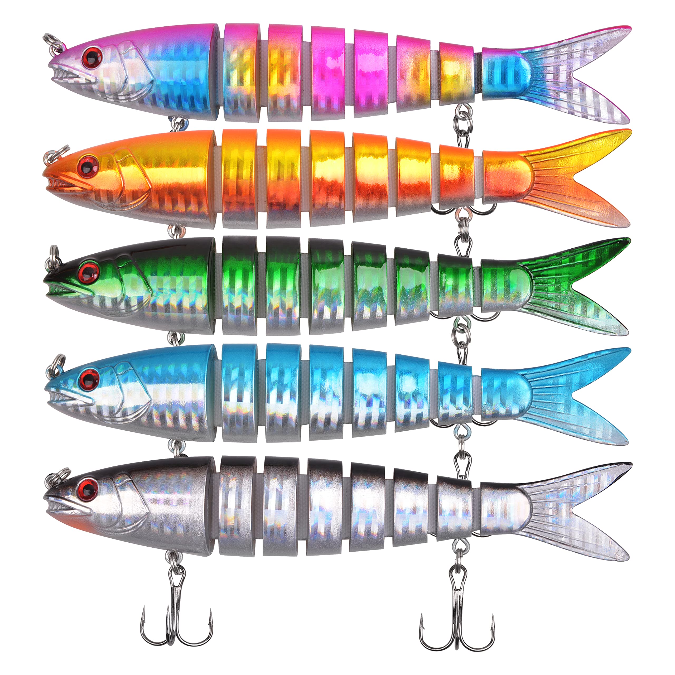 Bass Fishing Lures, 5pcs Bionic Swimming Lures Multi Jointed Swimbait Top Water Sinking Lure Kit for Freshwater Saltwater 5.3in