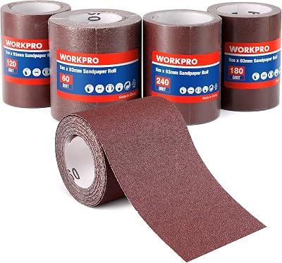 WORKPRO Sandpaper Roll Set 93mm x 5m 4 Grits 60/120/180/240 Aluminum Oxide