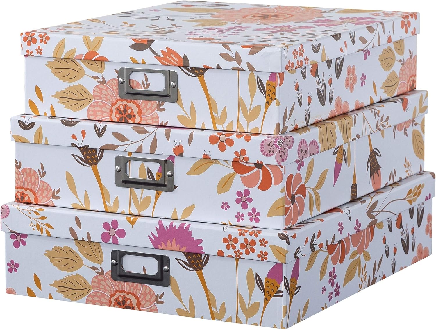 Soul & Lane Decorative Storage Cardboard Boxes with Lids | Floral Collage - Set of 3 | Paperboard Nesting Boxes for Organizing