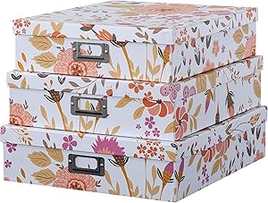 Soul & Lane Decorative Storage Cardboard Boxes with Lids | Floral Collage - Set of 3 | Paperboard Nesting Boxes for Organizing
