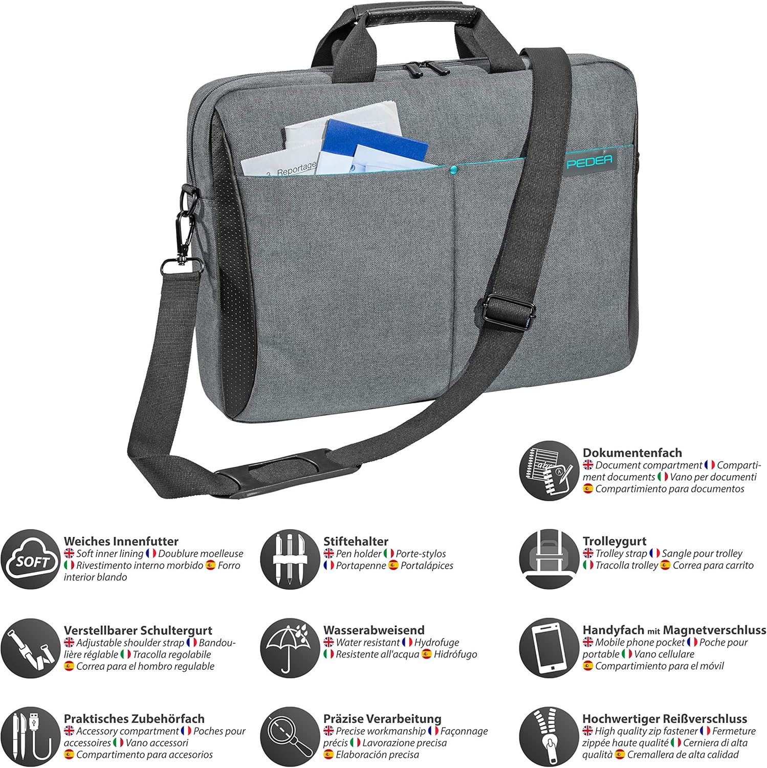 PEDEA laptop bag "Lifestyle" bag for notebooks with screens up to 15.6 inches (39.6 cm); shoulder bag with shoulder strap incl. notebook lock - Image 4