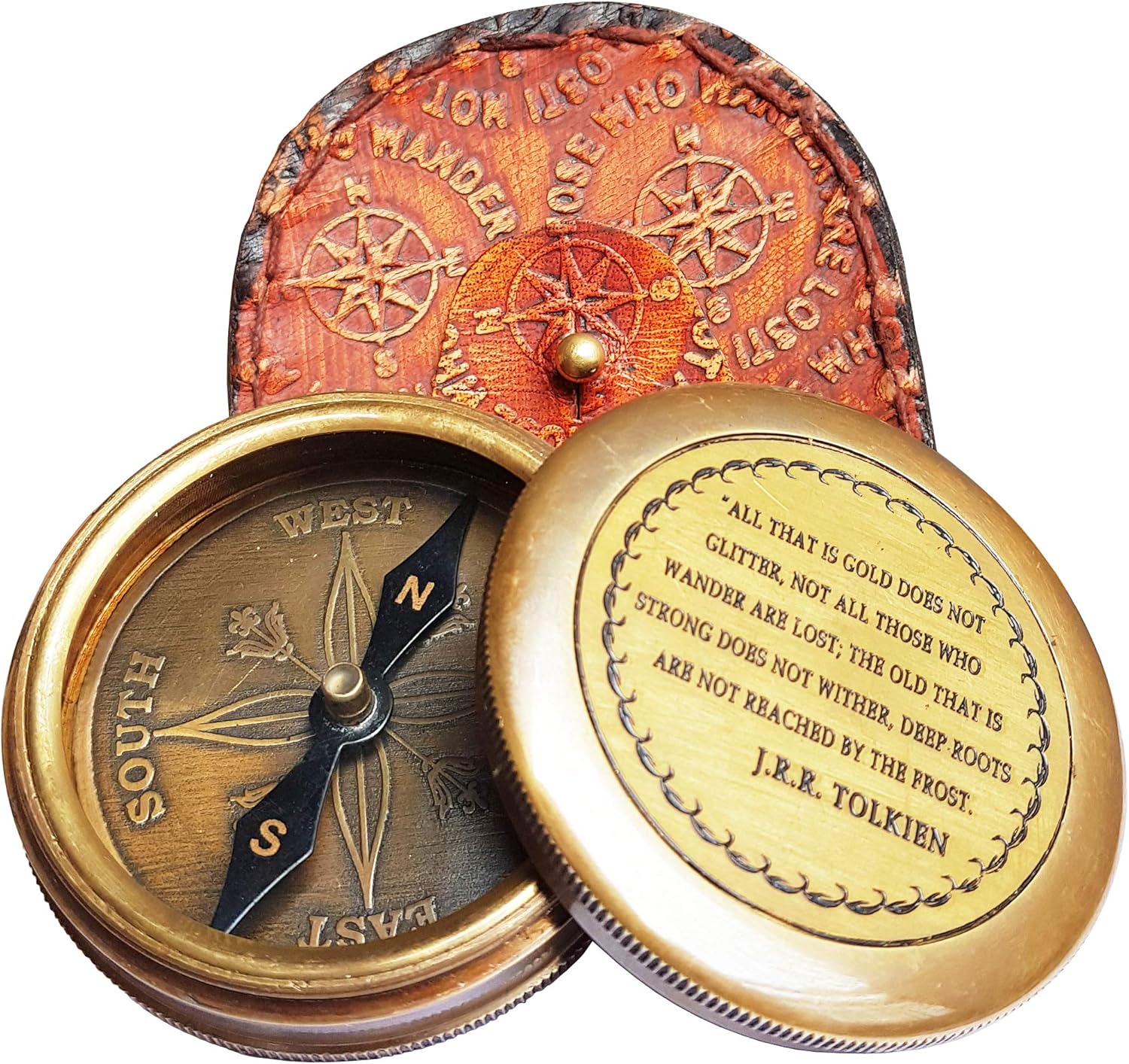 Brass Compass with Leather Case/Personalized/Engraved/Nautical/Hiking Compass Sports & Outdoors