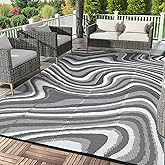 Garvee Outdoor Rug 9x12 Patio Waterproof, Abstract Outdoor Plastic Straw Rug Camping Rugs for Outside Your RV, Reversible Fol