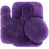 GorgeousHomeLinen 3-Piece Purple #6 Bathroom Set Bath Mat, Contour, and Toilet Lid Cover, with Rubber Backing