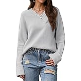 YUCOLEN Womens Long Sleeve Tops V Neck Sweater Pullover Casual Loose Fit Sweater Tunic Fall Fashion Clothes