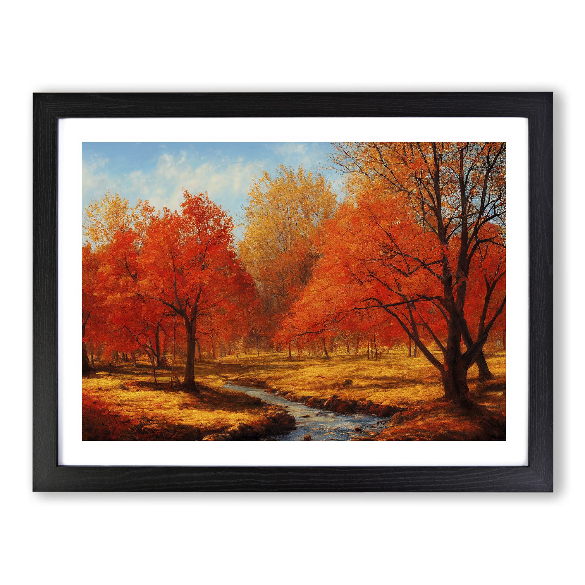 Autumn Forest Trees Vol.4 Framed Print | A4 Black Framed Wall Art | Ready to Hang | Modern Floral Picture | Living Room Bedroom Lounge Office