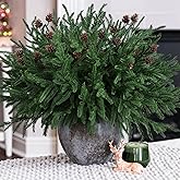 HyeFlora 14 PCS Christmas Norfolk Pine Stems with Small Pine Cones Branches, 19 In Real Touch Artificial DIY Greenery Pine Needles Picks,Xmas Faux Cedar Pine Branche for Vase Indoor Outdoor Home Décor