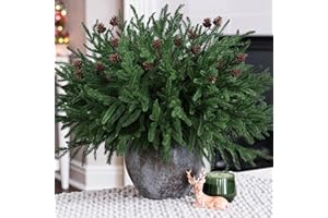 HyeFlora 14 PCS Christmas Norfolk Pine Stems with Small Pine Cones Branches, 19 In Real Touch Artificial DIY Greenery Pine Needles Picks,Xmas Faux Cedar Pine Branche for Vase Indoor Outdoor Home Décor