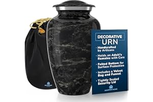HEARTHY HOME Large Handcrafted Urn for Ashes Adult Male and Female - Cremation Urns for Human Ashes Adult Man and Woman - Decorative Funeral Urns - Memorial Urn with Black Marble Finish - Large (11" H x 6" W)