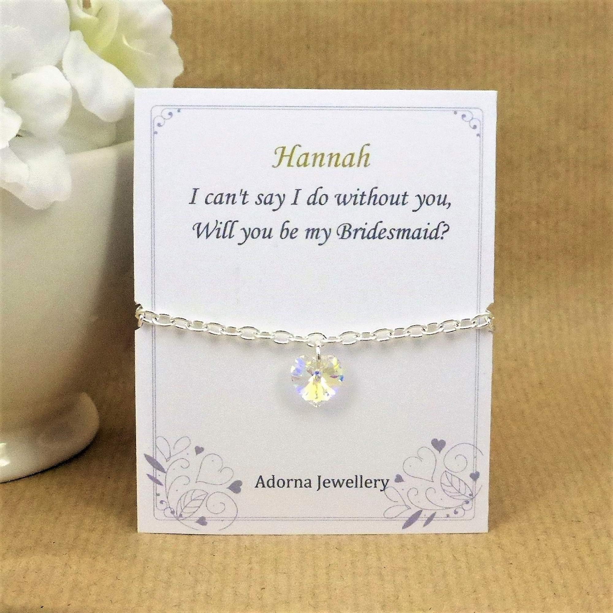 Personalised Will You Be My Bridesmaid Proposal Gift created with Austrian AB Crystals by Adorna Jewellery