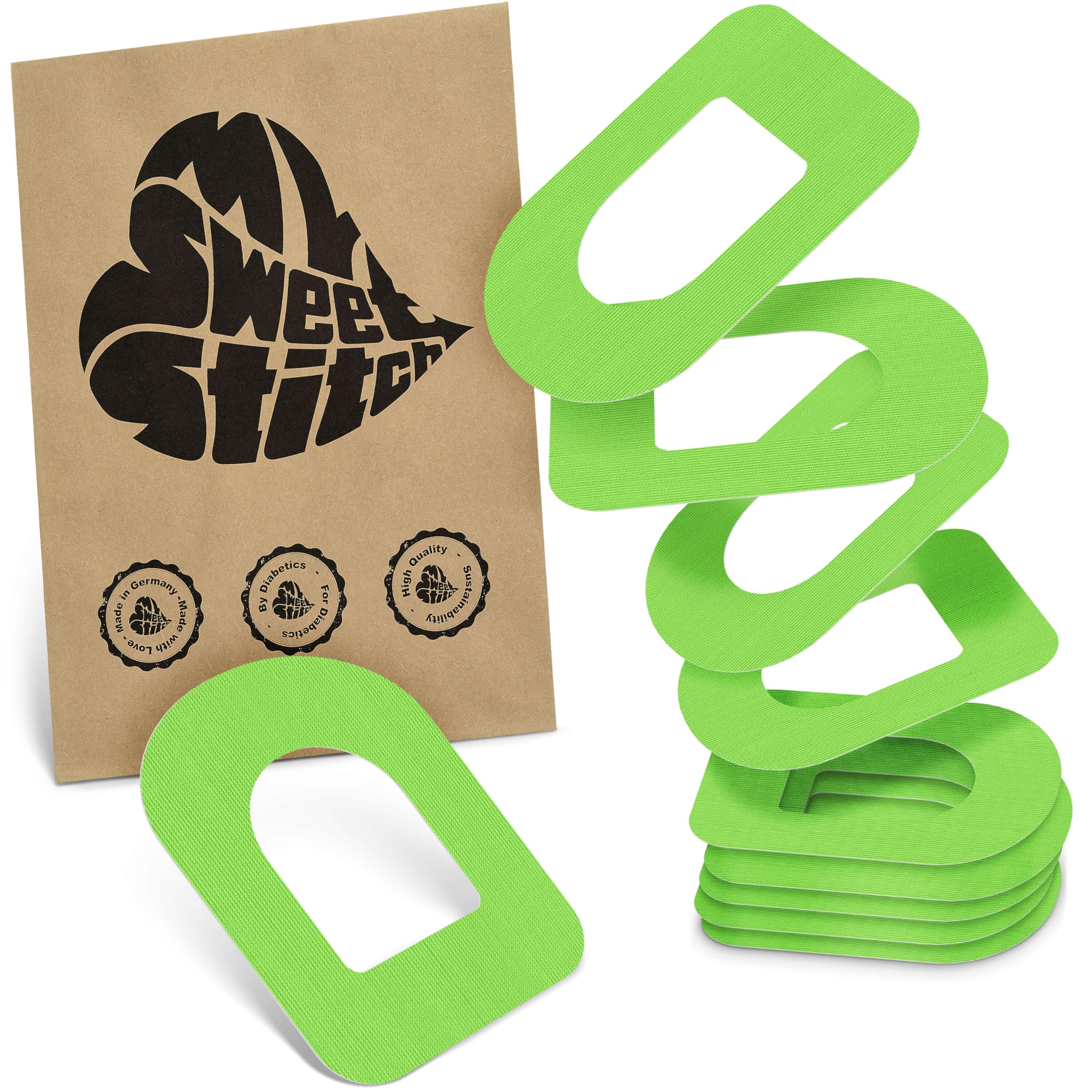 MySweetStitch - 10 x Omnipod Patches, Ring Patch Ø 95 x 72mm, Waterproof, Breathable, Skin-Friendly, Made in Germany, Green