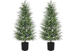 ENVEN Norfolk Pine Christmas Tree Real Touch Faux Holiday Tree with Pot, Realistic Indoor Outdoor Decoration for Entryway, Living Room, Office, Apartment (5FT- 2Pack)