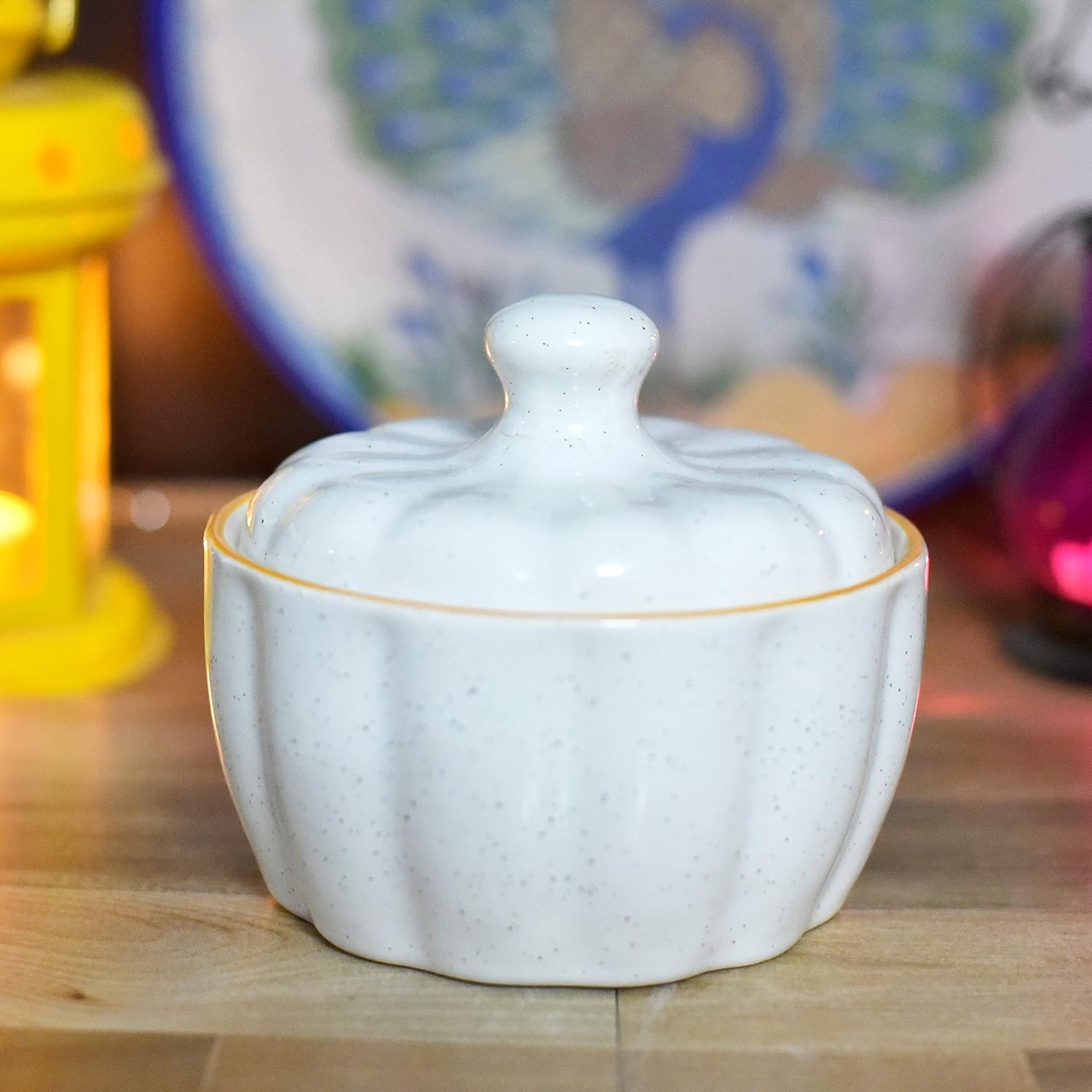 The Himalaya Craft Finish Ceramic Butter Pot with Ceramic Lid (karbhuja