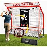 Golf Practice Net Set 10x7.5FT, Heavy Duty Golf Hitting Net for Backyard &amp; Indoor Training, Golf Swing Practice Net with Ball Return System, Extended Top Barrier, Target Cloth &amp; Carry Bag.