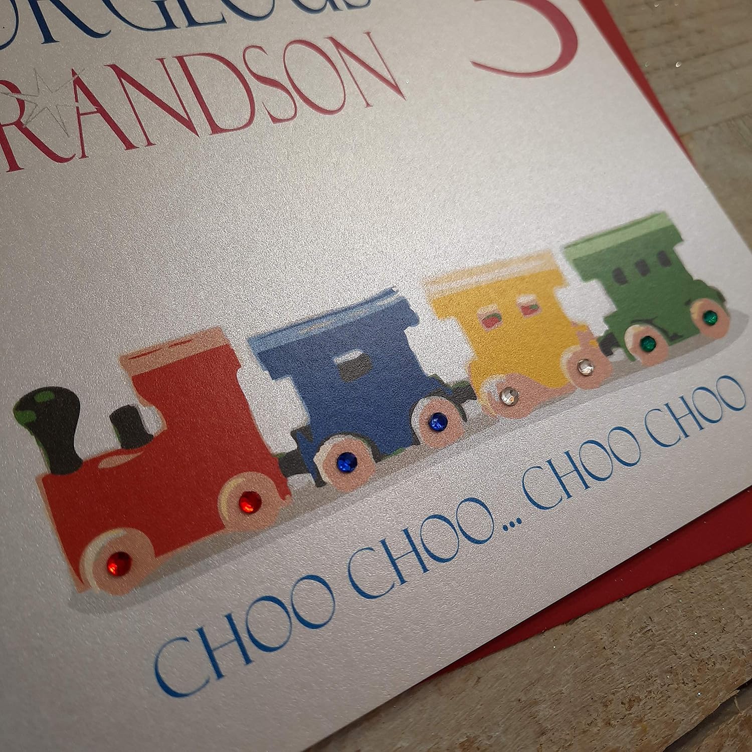 white cotton cards Gorgeous Grandson 3 Choo.Choo.Choo.Choo, Handmade 1st Birthday Card (Code N215-GS3, Train Set) - Image 3