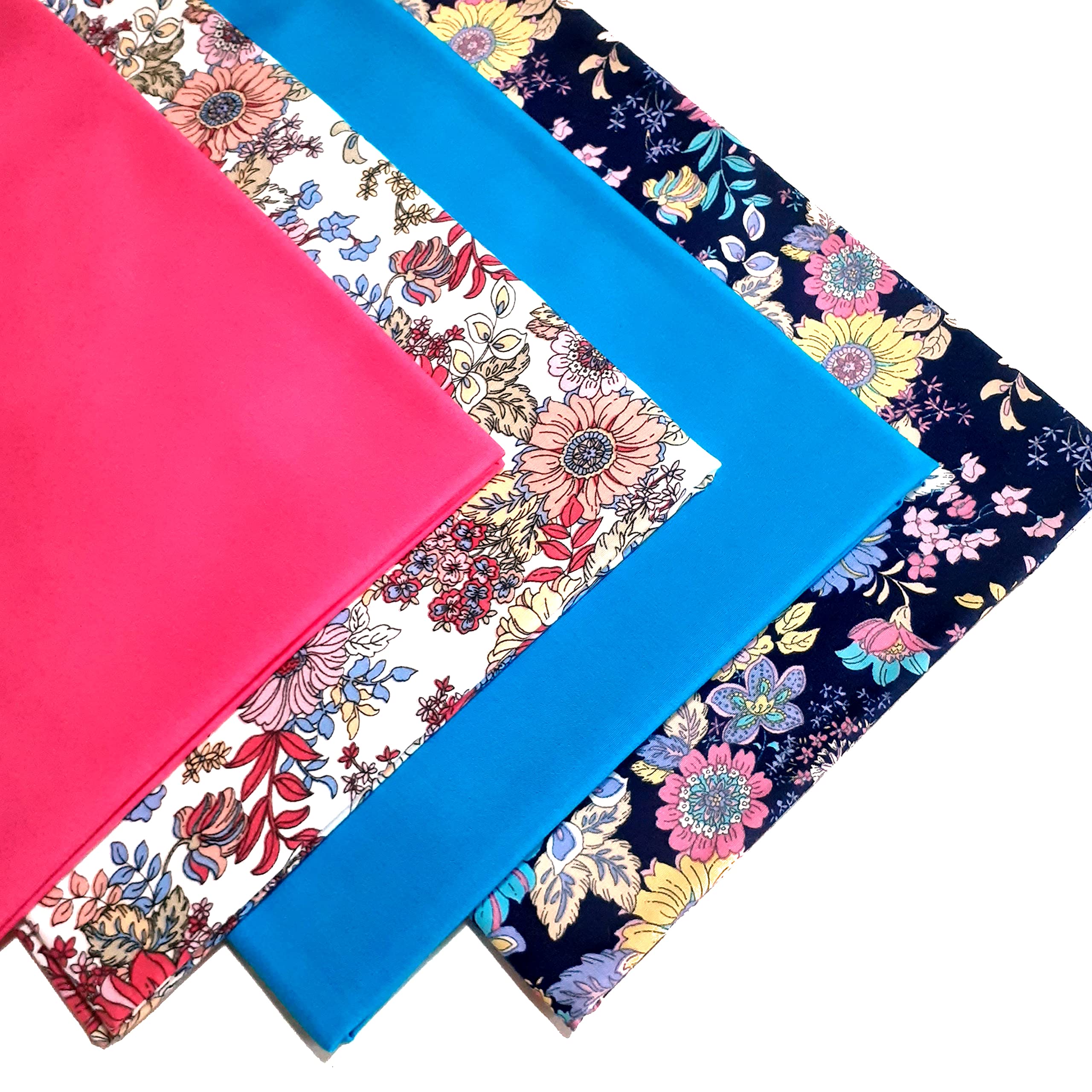 Neon Floral 100% Cotton Fat Quarter Bundle - 4 x 100% Cotton Poplin Fabrics in Bright Highly Contrasting Colours. Suitable for Crafts and Quilting