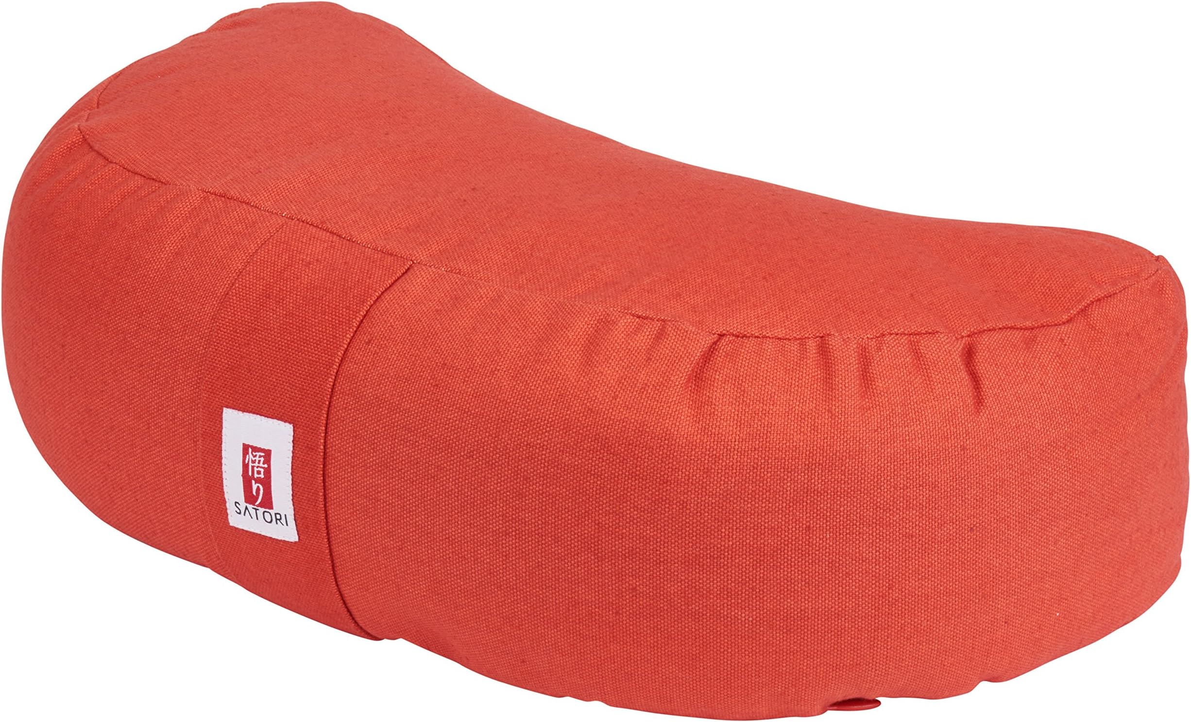 Satori Buckwheat Meditation Pillow– Zen, Yoga, Mindfulness – 14"x7"x4" Crescent Zafu Cushion w/Comfortable Cotton Cover, Adjustable Fill, Washable, with Zipper, Handle and Inside Cover