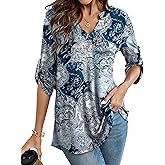 OIDUICOULD Women's Plus Size Tops 3/4 Roll Sleeve Blouses V Neck Tunic Tops