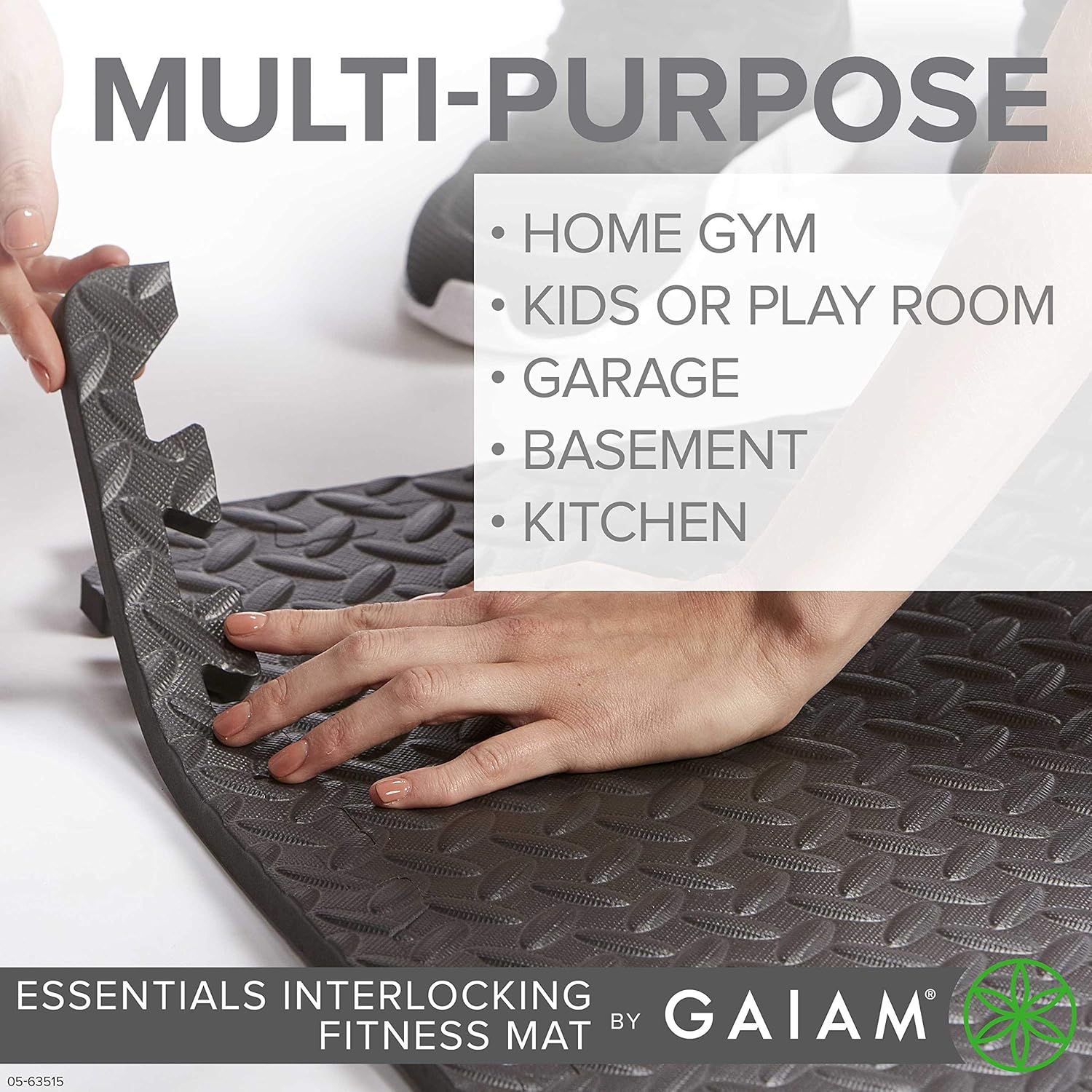 Gaiam Essentials Interlocking Exercise Mat - Square Puzzle Foam Tiles Home Gym Fitness Mat Workout Flooring | Multi-Purpose Use in Garage, Basement, Kids/Baby Play Areas | 23.5" x 23.5" x 0.48" Thick : Sports & Outdoors
