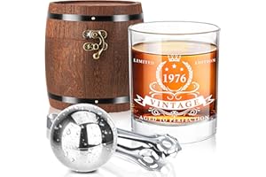 LIGHTEN LIFE 50th Birthday Gifts for Him Men,1976 Whiskey Glass Set in Barrel Box,50 Years Old Gifts,50th Birthday Gift Ideas