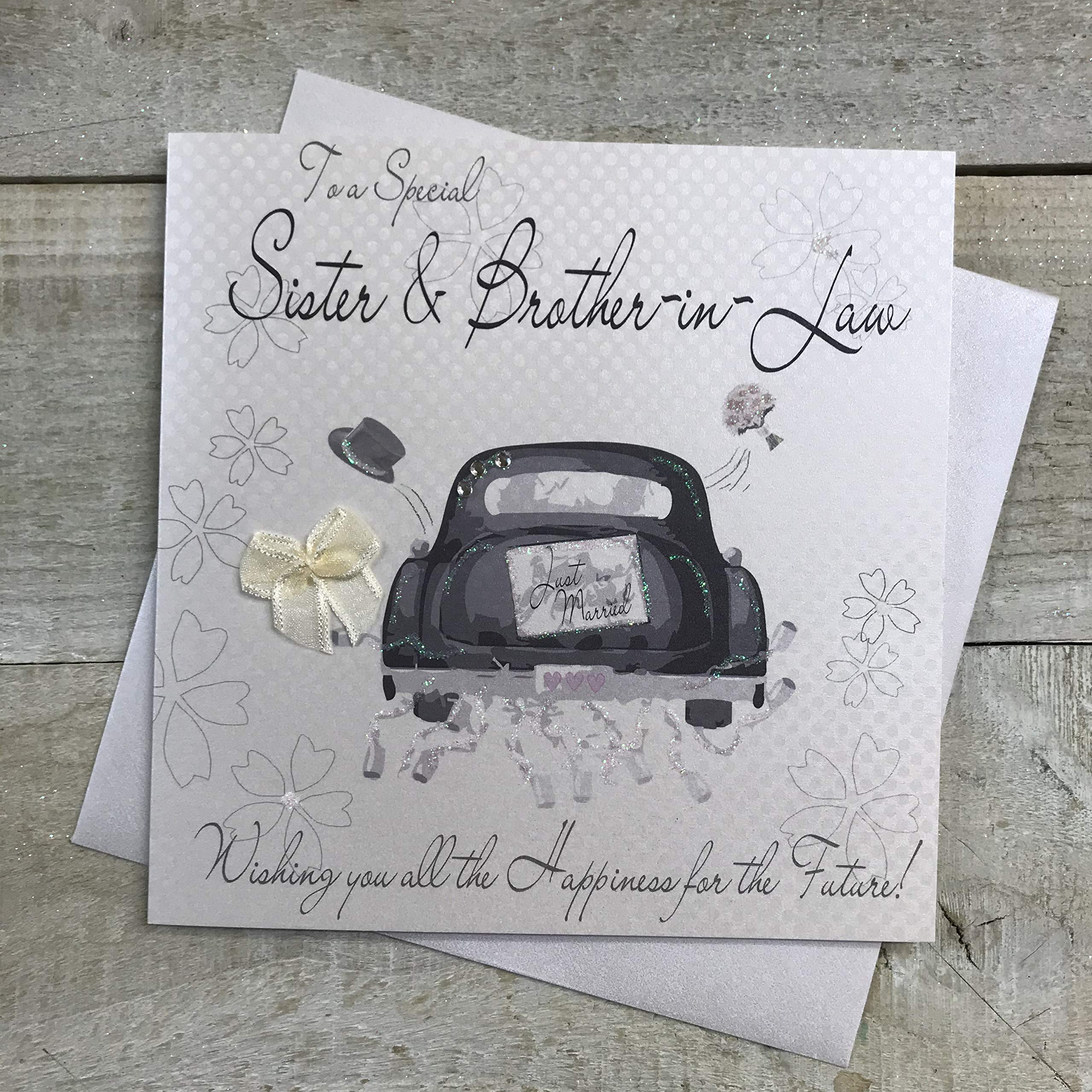 WHITE COTTON CARDS Sister & Brother-in-Law Handmade Wedding Card, BD36
