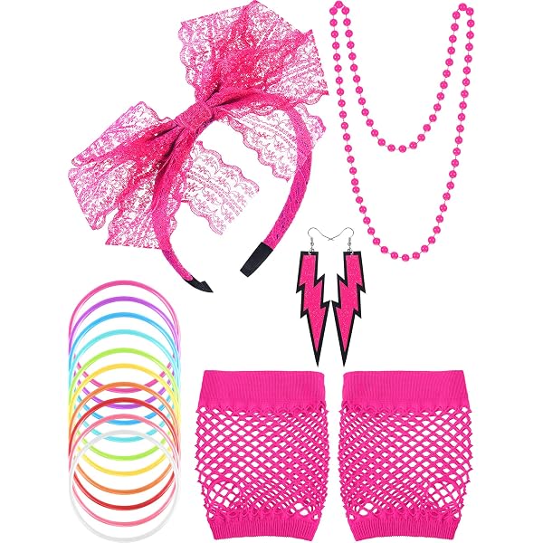 80s 90s Retro Costume Set For Women - Fishnet Top, Leg Warmers & Accessories For Theme Parties