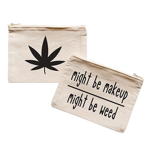 Amazon Com Might Be Makeup Might Be Weed Marijuana Pot Leaf Large Zipper Canvas Makeup Cosmetics Bag Handmade
