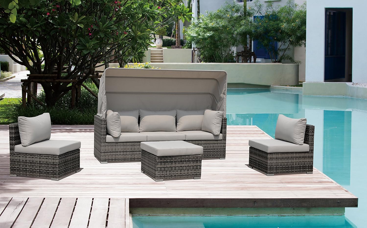Courtyard Casual Taupe Aurora Outdoor Sectional To Daybed Combo