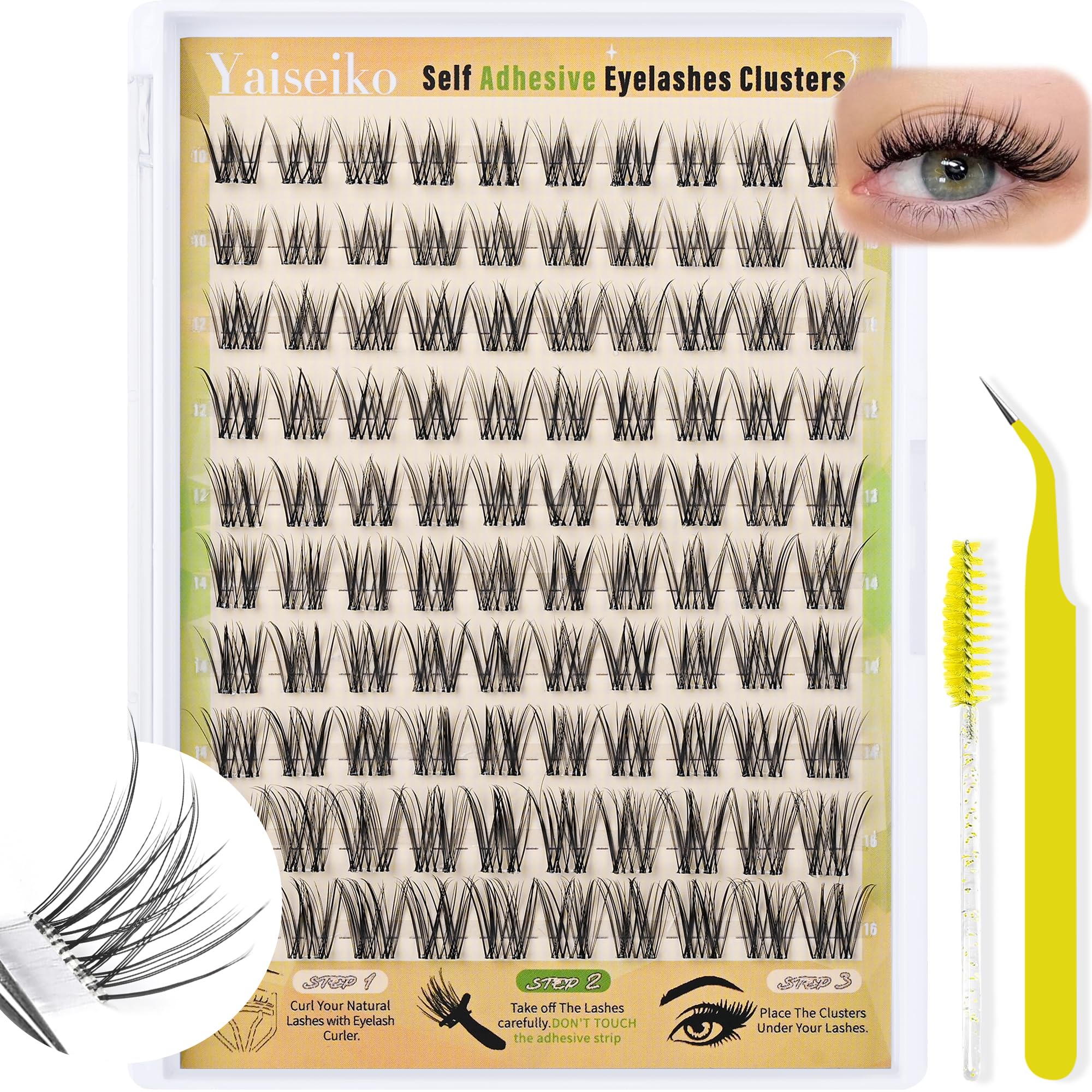 Photo 1 of Self Adhesive Lash Clusters Natural Look Wispy Pre Glued Lash Clusters No Glue Needed Press on Invisible Band Lashes Clusters by Yaiseiko(10-16MM)