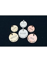 Dog ID Tag Pet Identification - DII ABC - Cat Collar Round Disc - Handstamped 1 1/8 7/8 Inch Discs &ndash; Lost New Puppy Kitten Identification &ndash; Change Name Phone - Fast 1 Day Shipping