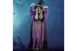JOYIN 72” Halloween Hanging Witch Decorations Outdoor, Flying Talking Ghost Decor Light Up Eyes Sound Activated, Outside Indo