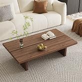 47" Rectangular Walnut Grain Coffee Table - Minimalist Modern Coffee Tables for Living Room, Japanese Tea Table, Low Profile 