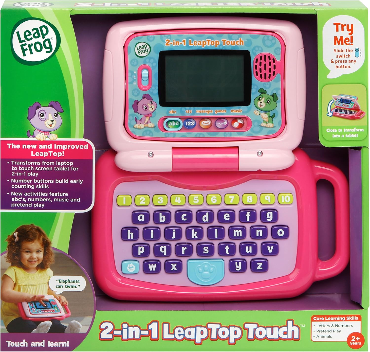 LeapFrog 2 in 1 LeapTop Touch Laptop, Pink, Learning Tablet for Kids