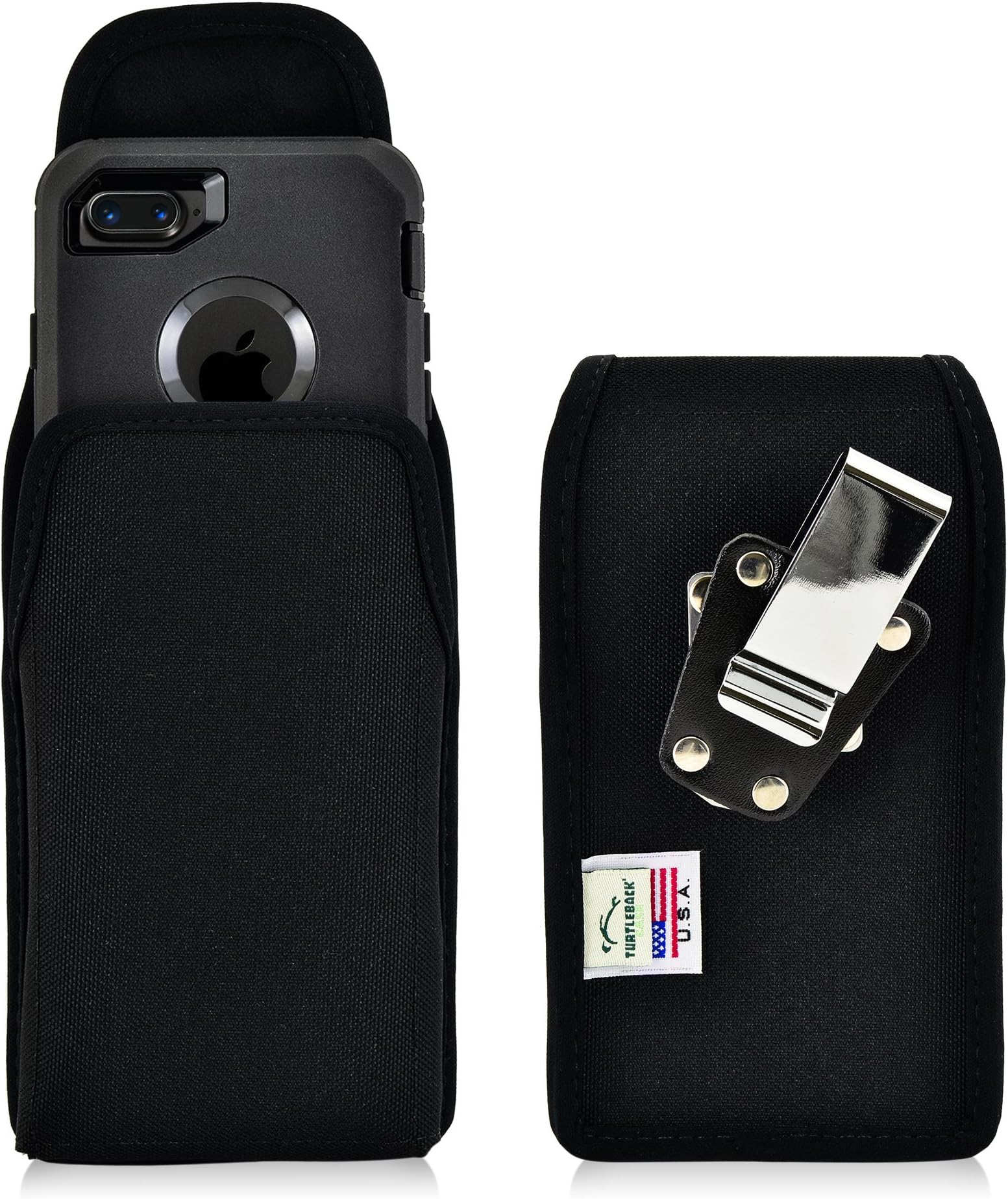 Turtleback Belt Clip Case Compatible with Apple iPhone 8 & iPhone 7 Fits w/OB Defender or Bulky Cases, Black Vertical Holster Nylon Pouch with Heavy Duty Rotating Belt Clip Made in USA