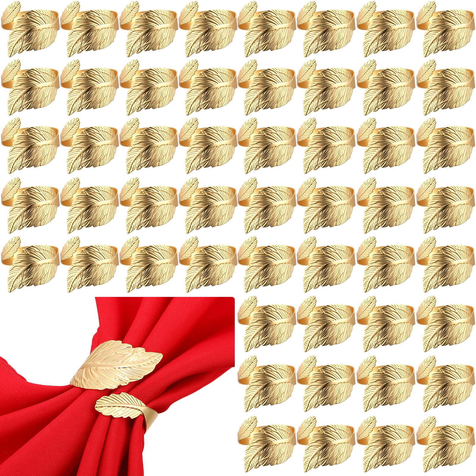 Photo 1 of Bokon Gold Napkin Rings Set of 100 Wedding Golden Leaf Napkin Rings Metal Napkin Holders for Table Setting Holiday Christmas Thanksgiving Party Table Decorations