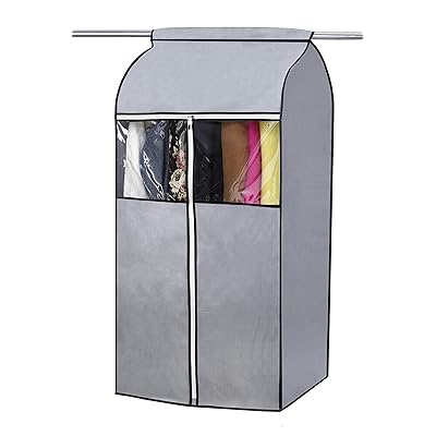 SLEEPING LAMB Garment Bag Organizer Storage with Clear PVC Windows Garment Rack Cover Well-Sealed Hanging Closet Cover for Suits Coats Jackets, Grey （Not Including Frame