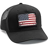 MASHBILL Trucker Hat with Distressed American Flag Patch - Adjustable Snapback Patriotic Cap for Men Women