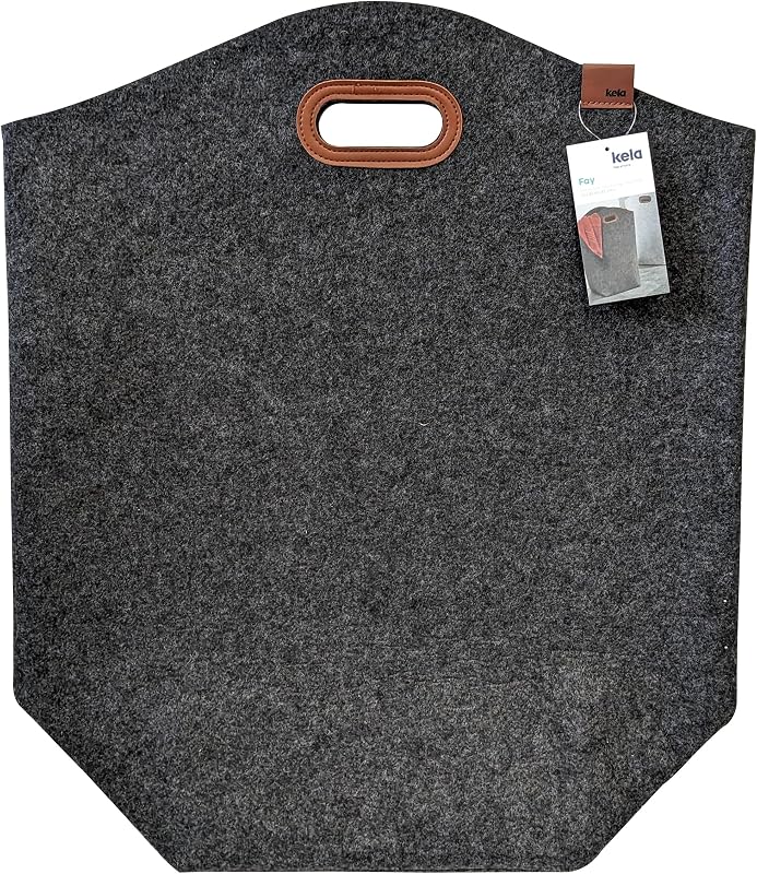 Bolsa de lavandería plegable de fieltro, cestas de lavandería, recogedor de ropa 61 cm, FAY, asas reforzadas, gris oscuro — foto 7 de 8