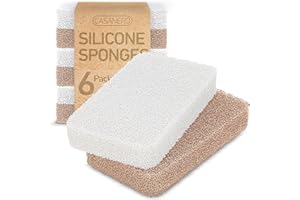 Casanero 6 Pack Silicone Kitchen Sponges, Heavy Duty, Scratch-Resistant, Reusable, Odorless, Multipurpose Cleaning for Kitche